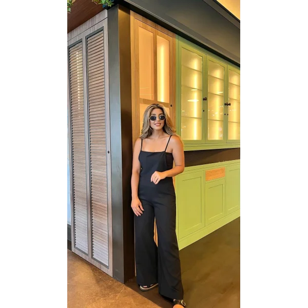 Kadın Askılı Yandan Fermuarlı Geniş Paçalı Valencia Tulum