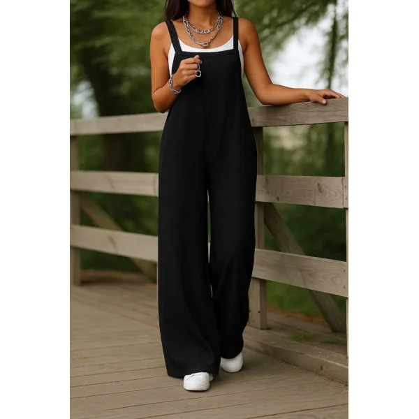 Kadın Askılı Yandan Fermuarlı Geniş Paçalı Valencia Tulum