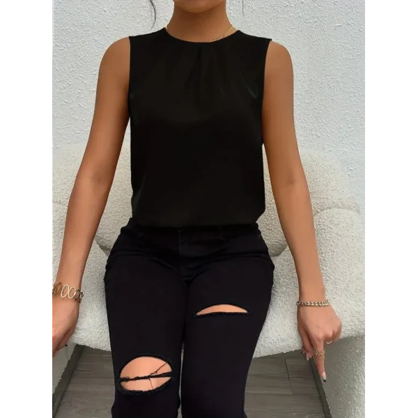 Kadın Askılı Yuvarlak Büzgü Yaka Sandy Bluz