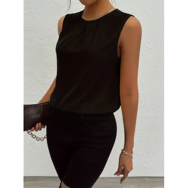 Kadın Askılı Yuvarlak Büzgü Yaka Sandy Bluz