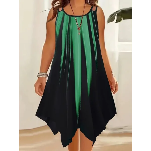 Kadın Askılı Yuvarlak Yaka Asimetrik Detaylı Desenli Süprem Elbise