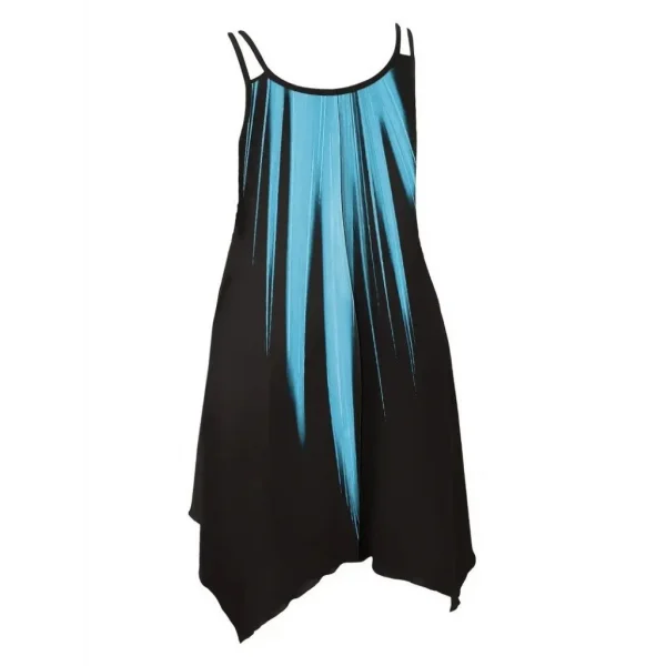 Kadın Askılı Yuvarlak Yaka Asimetrik Detaylı Desenli Süprem Elbise