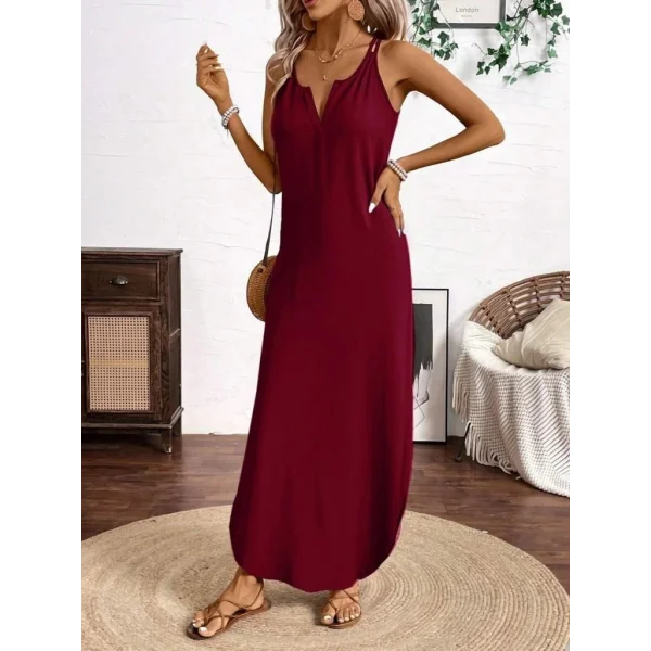 Kadın Askılı Yuvarlak Yaka Asimetrik Detaylı Viskon Elbise