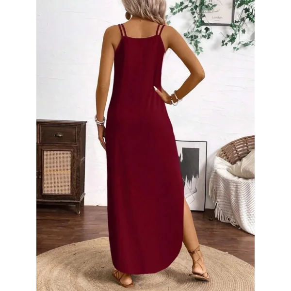 Kadın Askılı Yuvarlak Yaka Asimetrik Detaylı Viskon Elbise