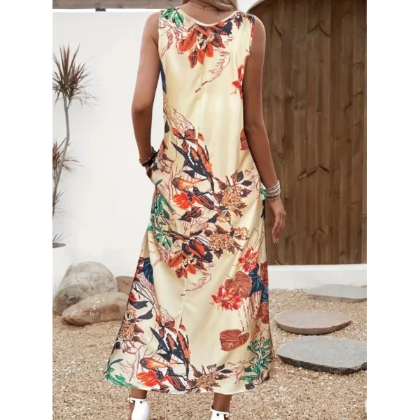 Kadın Askılı Yuvarlak Yaka Cepli Desenli Süprem Elbise