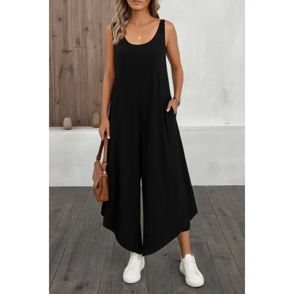 Kadın Askılı Yuvarlak Yaka Cepli Salaş Uzun Viskon Tulum