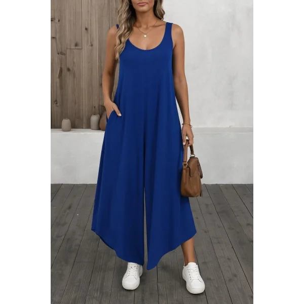 Kadın Askılı Yuvarlak Yaka Cepli Salaş Uzun Viskon Tulum