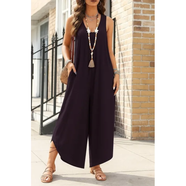 Kadın Askılı Yuvarlak Yaka Cepli Salaş Uzun Viskon Tulum