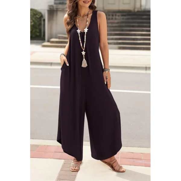 Kadın Askılı Yuvarlak Yaka Cepli Salaş Uzun Viskon Tulum