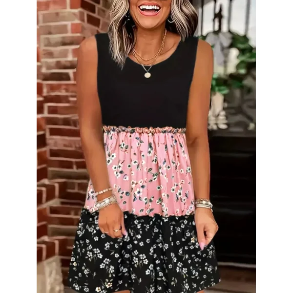 Kadın Askılı Yuvarlak Yaka çiçek Baskılı Salaş Süprem Elbise