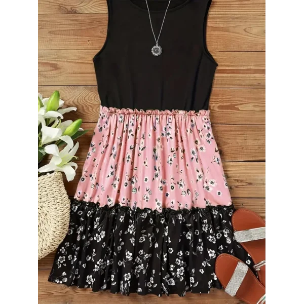 Kadın Askılı Yuvarlak Yaka çiçek Baskılı Salaş Süprem Elbise