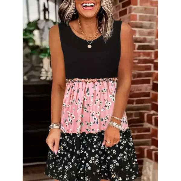 Kadın Askılı Yuvarlak Yaka çiçek Baskılı Salaş Süprem Elbise