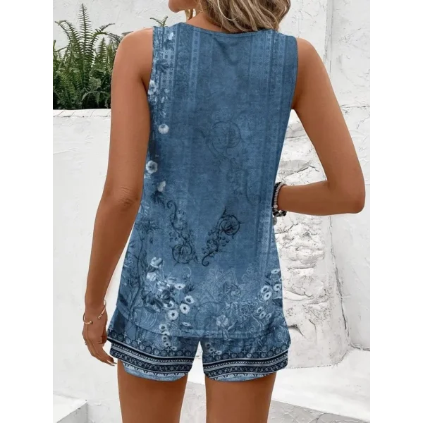 Kadın Askılı Yuvarlak Yaka çiçek Baskılı Süprme Bluz Ve Short Ikili Takım