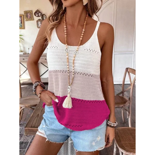 Kadın Askılı Yuvarlak Yaka çift Renkli Triko Bluz