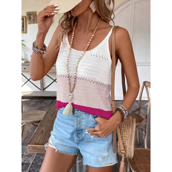 Kadın Askılı Yuvarlak Yaka çift Renkli Triko Bluz