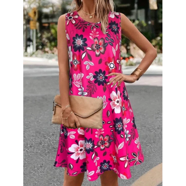 Kadın Askılı Yuvarlak Yaka Desenli A Kesim Süprem Elbise