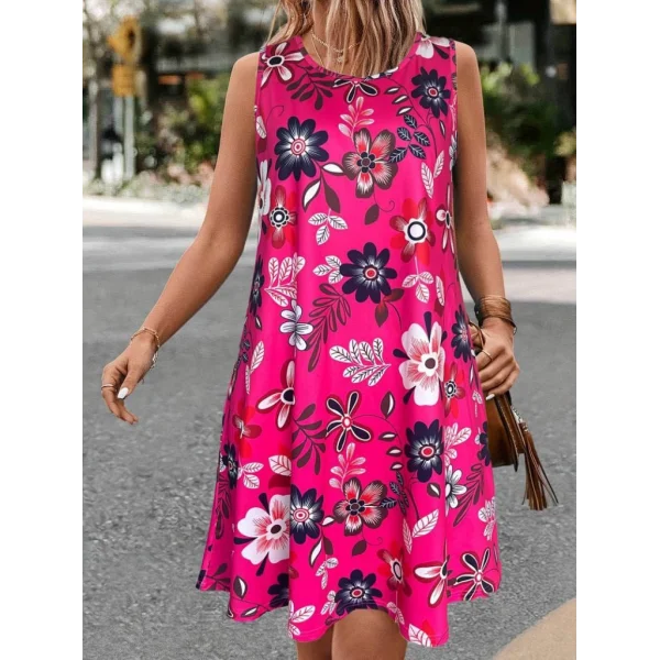 Kadın Askılı Yuvarlak Yaka Desenli A Kesim Süprem Elbise