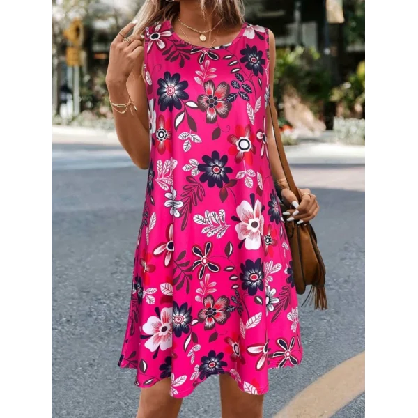 Kadın Askılı Yuvarlak Yaka Desenli A Kesim Süprem Elbise