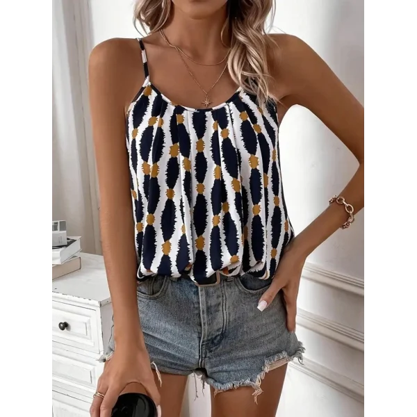 Kadın Askılı Yuvarlak Yaka Desenli Süprem Bluz