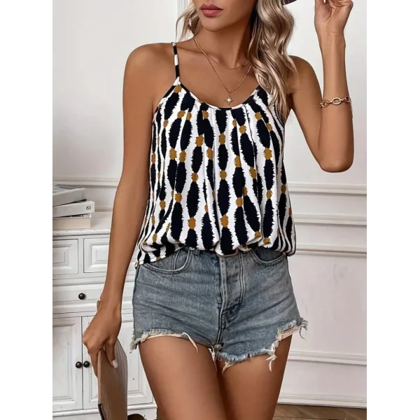 Kadın Askılı Yuvarlak Yaka Desenli Süprem Bluz