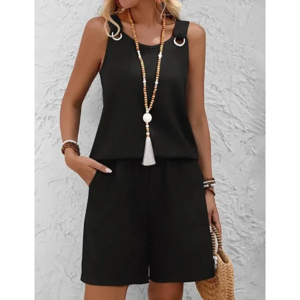 Kadın Askılı Yuvarlak Yaka Kuş Gözü Detaylı Bürümcük Bluz Ve Short Ikili Takım