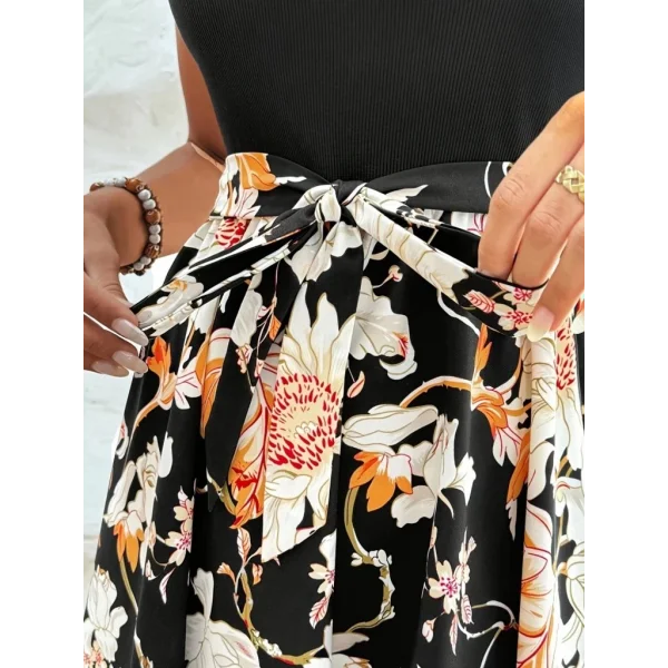 Kadın Askılı Yuvarlak Yaka üst Kaşkorse Alt Süprem Belden Kuşaklı Elbise