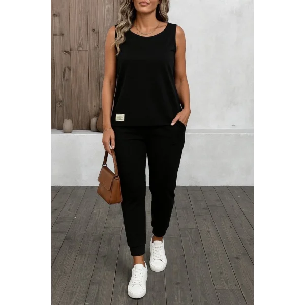 Kadın Askılı Yuvarlak Yaka Viskon Iki Iplik Bluz Ve Eşofman Altı Ikili Takım