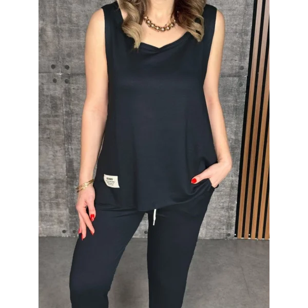 Kadın Askılı Yuvarlak Yaka Viskon Iki Iplik Bluz Ve Eşofman Altı Ikili Takım