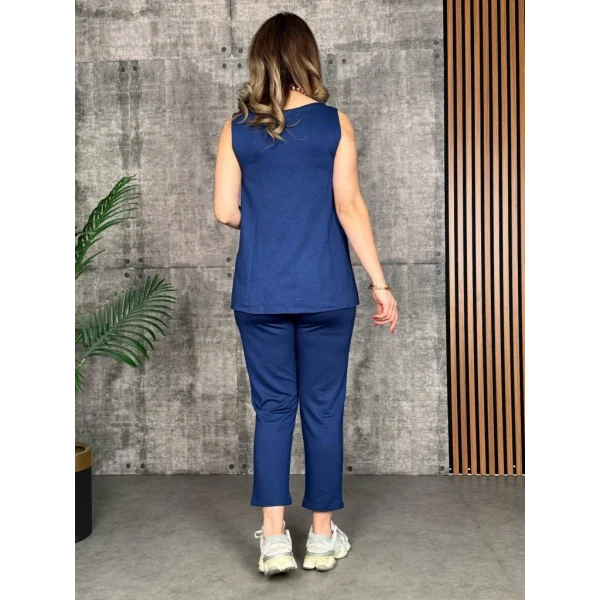 Kadın Askılı Yuvarlak Yaka Viskon Iki Iplik Bluz Ve Eşofman Altı Ikili Takım