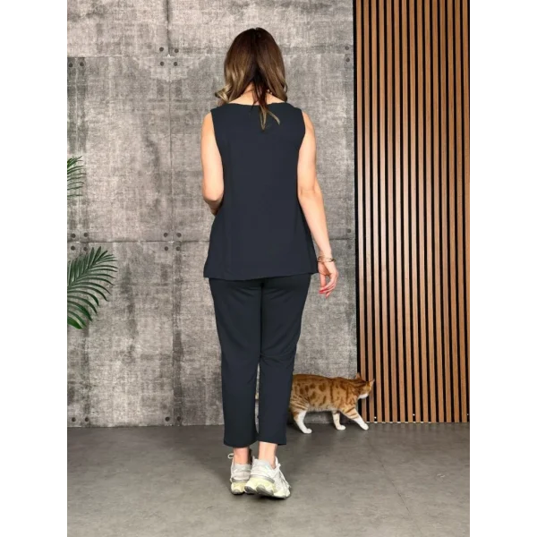 Kadın Askılı Yuvarlak Yaka Viskon Iki Iplik Bluz Ve Eşofman Altı Ikili Takım