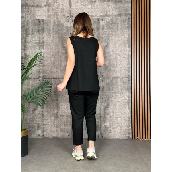 Kadın Askılı Yuvarlak Yaka Viskon Iki Iplik Bluz Ve Eşofman Altı Ikili Takım