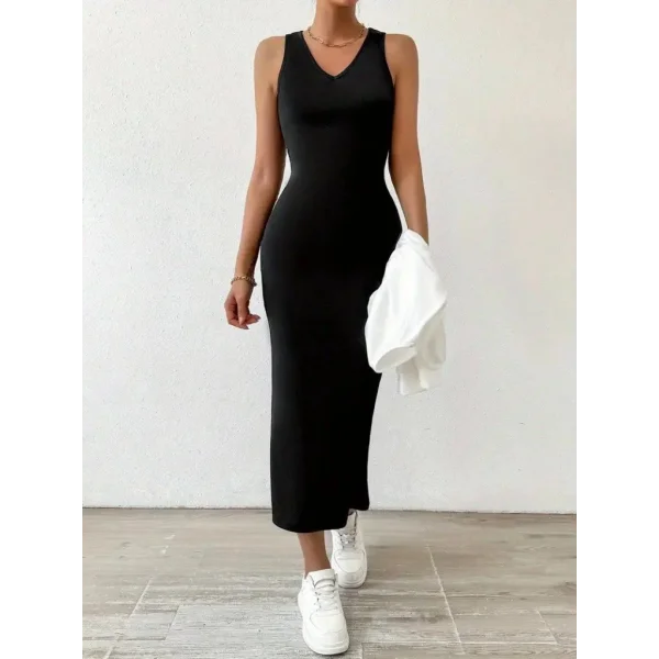 Kadın Askılı Yuvarlak Yaka Viskon Iki Iplik Elbise Ve V Yakalı Bluz Ikili Takım