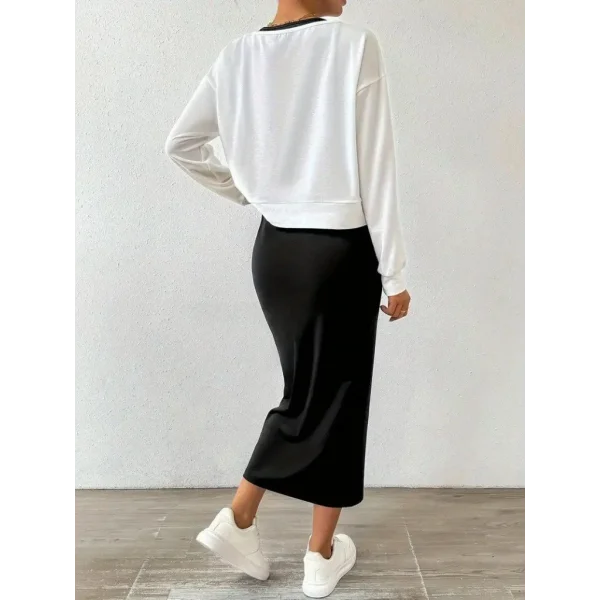 Kadın Askılı Yuvarlak Yaka Viskon Iki Iplik Elbise Ve V Yakalı Bluz Ikili Takım