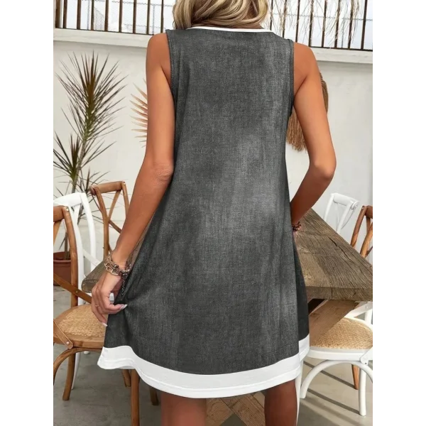 Kadın Askılı Yuvarlak Yakalı Kot Görünümlü Kısa Süprem Elbise