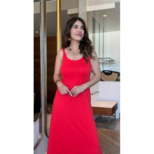 Kadın Askılı Yuvarlak Yakalı Viskon Elbise