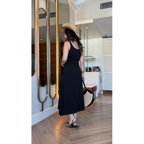 Kadın Askılı Yuvarlak Yakalı Viskon Elbise