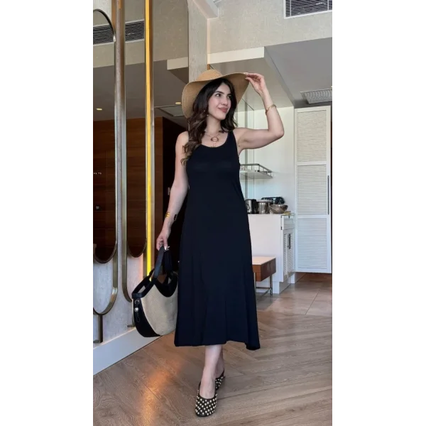 Kadın Askılı Yuvarlak Yakalı Viskon Elbise