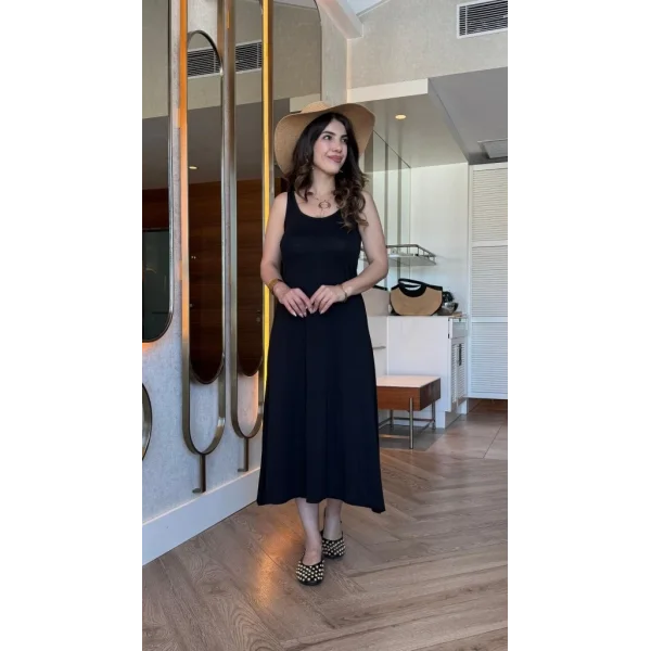 Kadın Askılı Yuvarlak Yakalı Viskon Elbise