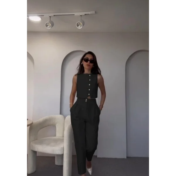 Kadın Atlas Kumaş Yelek Ve Pantolon  Fırsat ürün Ikili Takım