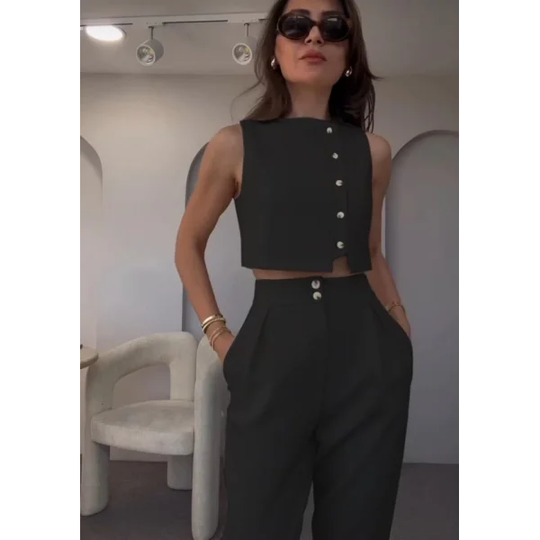 Kadın Atlas Kumaş Yelek Ve Pantolon  Fırsat ürün Ikili Takım