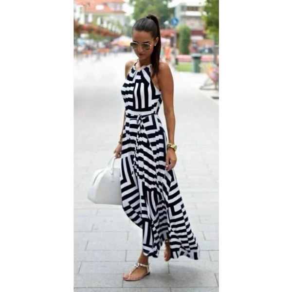 Kadın Ayarlanabilir Askılı Geometrik Desen Kuşaklı Süprem Elbise