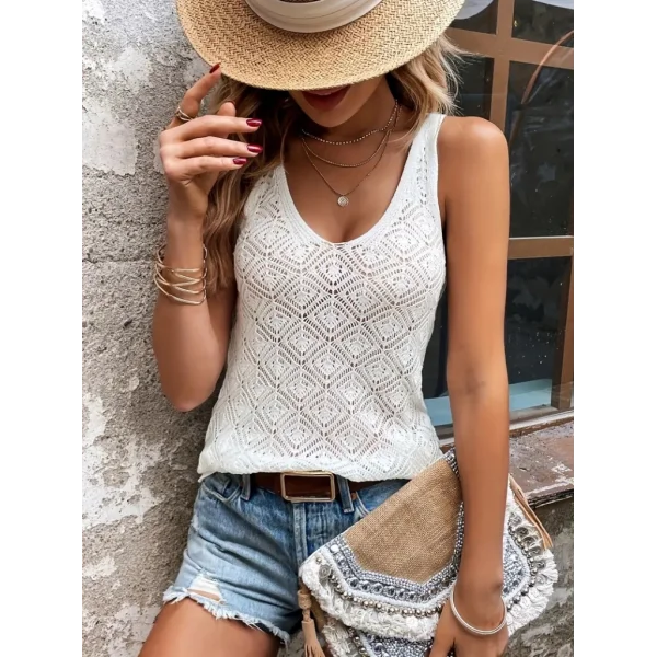 Kadın Baklava Desen Detaylı Kalın Askılı Triko Bluz