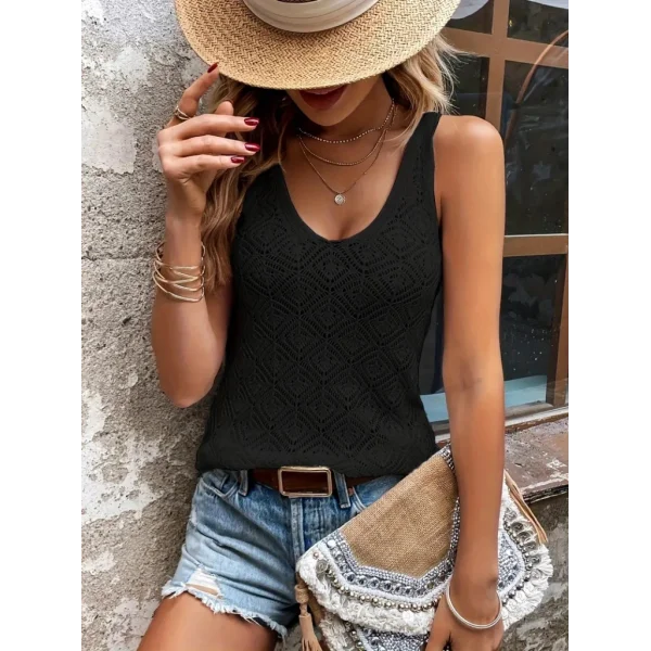 Kadın Baklava Desen Detaylı Kalın Askılı Triko Bluz