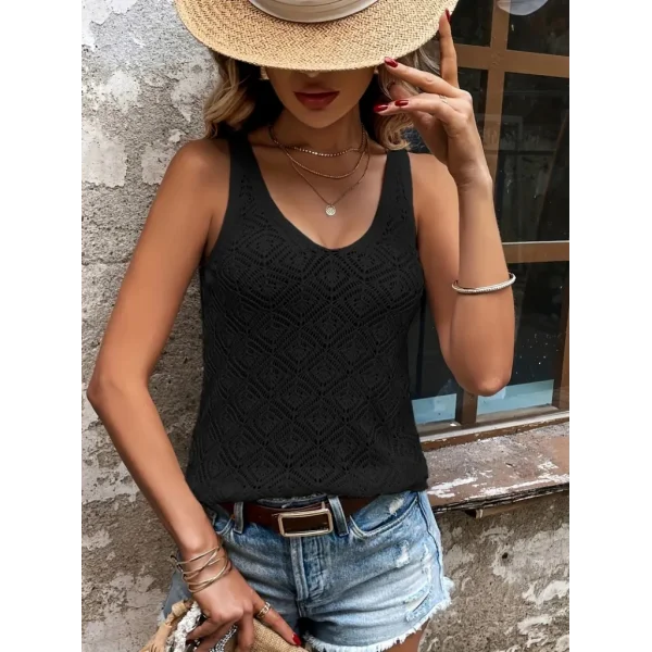 Kadın Baklava Desen Detaylı Kalın Askılı Triko Bluz