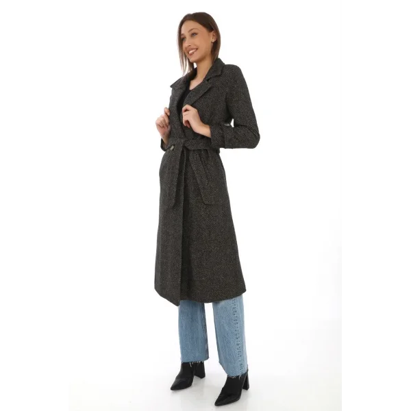 Kadın Balık Sırtı Kaşe Kaban – Uzun Boy Kruvaze Yaka Kuşaklı Astarlı Kışlık Tesettür Kaban, Yünlü Dokuma Kaşmir Kumaş, Cepli Rahat Oversize Kalıp Şık Modern Kaban Mont Modeli (Günlük ve Özel Gün Kombinlerine Uygun) - Kahverengi