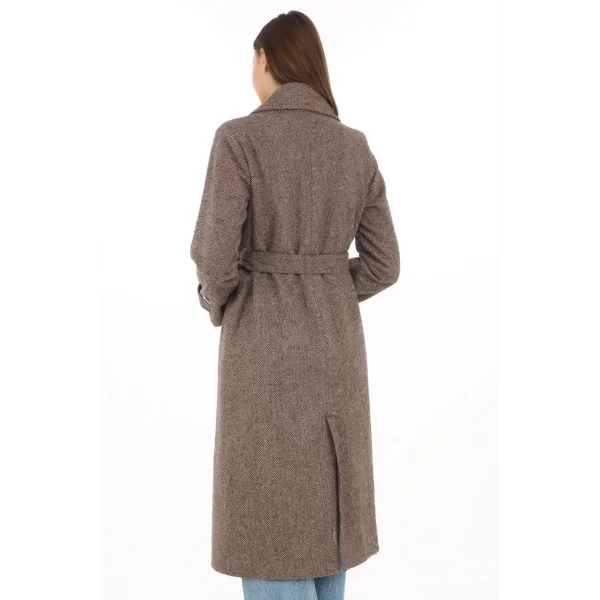 Kadın Balık Sırtı Kaşmir Uzun Kaşe Kaban - Vizon