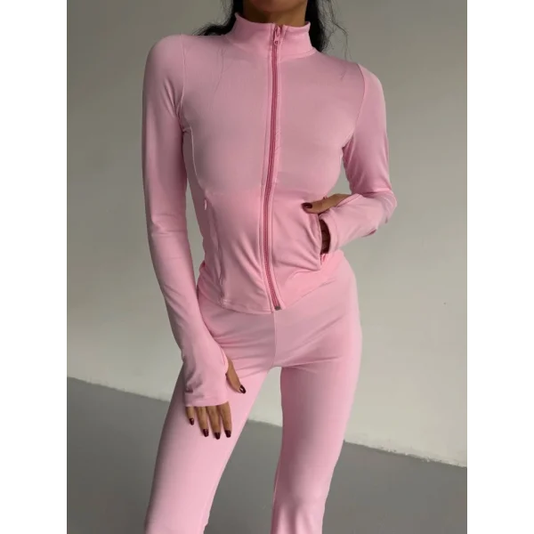 Kadın Balıkçı Yaka Cep Detaylı Ceket Ve Ispanyol Paça Spor Ikili Takım