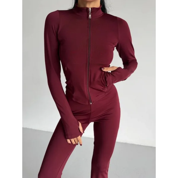 Kadın Balıkçı Yaka Cep Detaylı Ceket Ve Ispanyol Paça Spor Ikili Takım