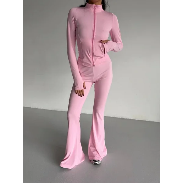 Kadın Balıkçı Yaka Cep Detaylı Ceket Ve Ispanyol Paça Spor Ikili Takım