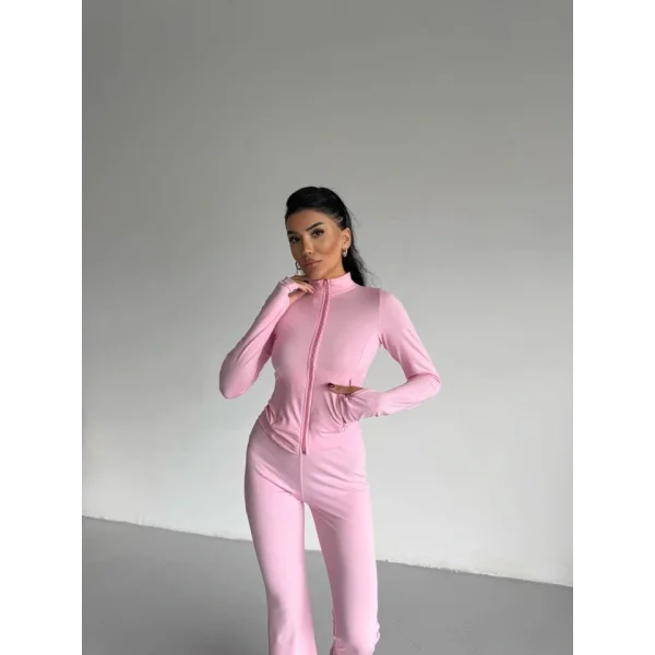 Kadın Balıkçı Yaka Cep Detaylı Ceket Ve Ispanyol Paça Spor Ikili Takım